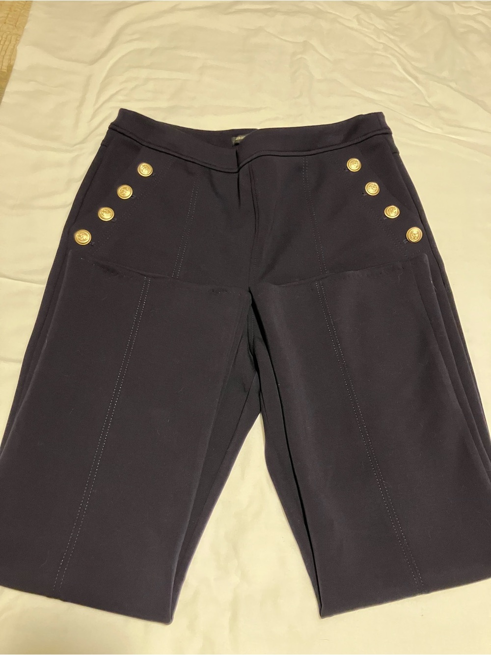 Christian Siriano New York Navy Blue Flare Sailor Pants Gold Buttons L - Picture 2 of 6